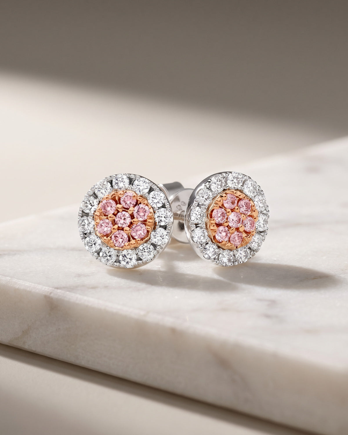Argyle Essence - Odessa Pink Diamonds Halo Studs Earrings — Levendi Jewellers