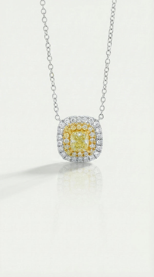 Soleil - Yellow Diamond Diamond Double Halo Pendant