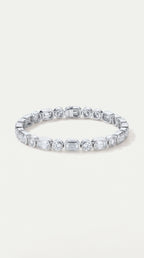 Emerald and Round Brilliant cut diamond  bezel set tennis bracelet — Levendi Jewellers