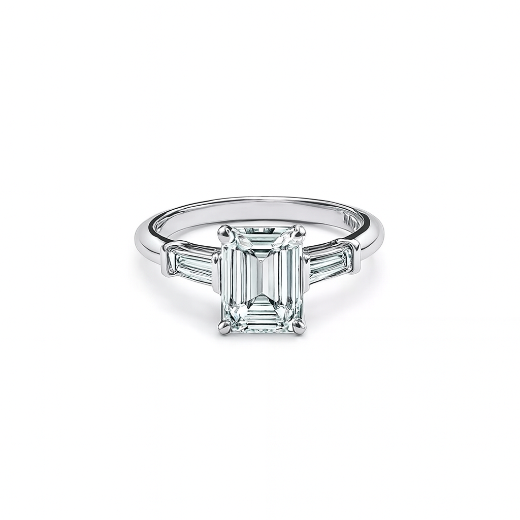 Trilogy Emerald cut & Tapered Baguette Engagement Ring