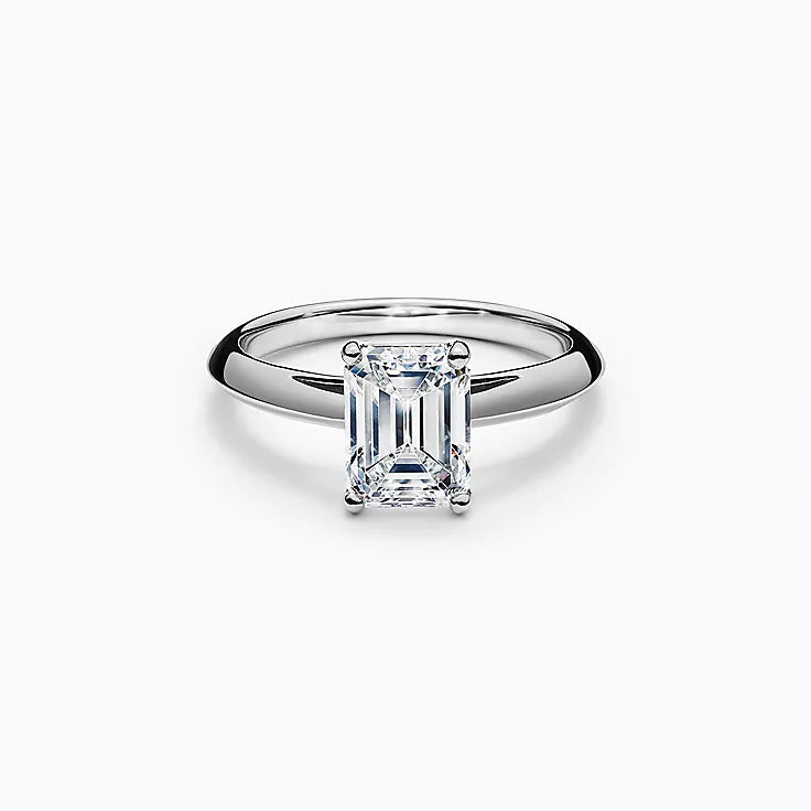 Classic Emerald Cut Plain Band Engagement Ring