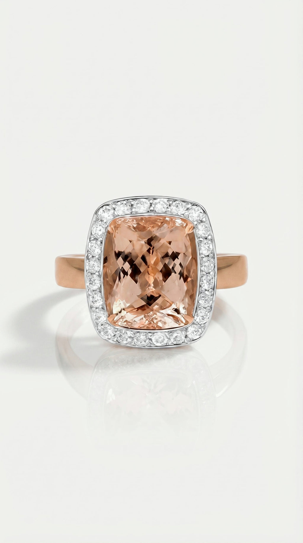 Emerald Cut Pink Morganite & Diamond Ring