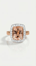 Emerald Cut Pink Morganite & Diamond Ring