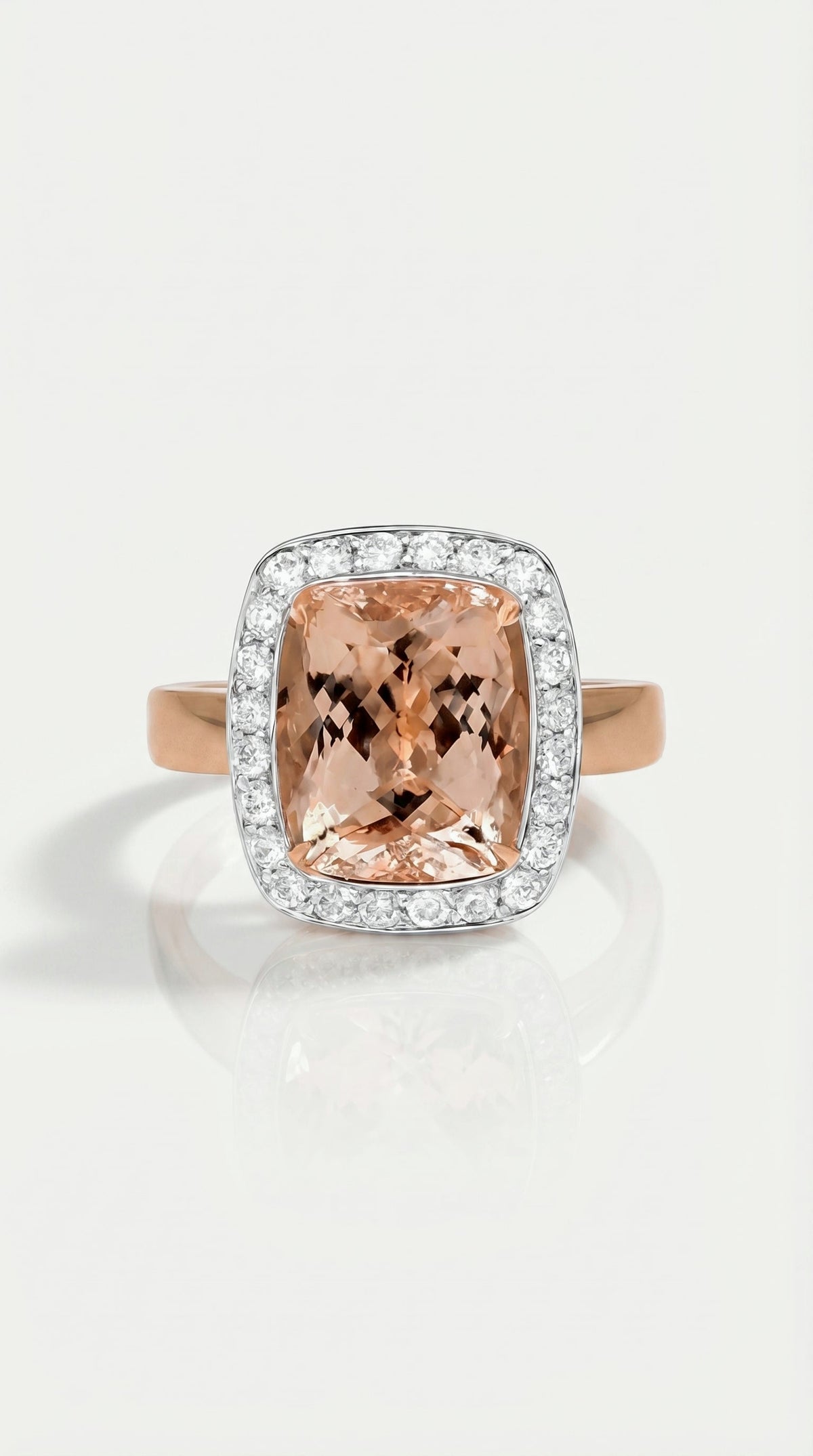 Emerald Cut Pink Morganite & Diamond Ring