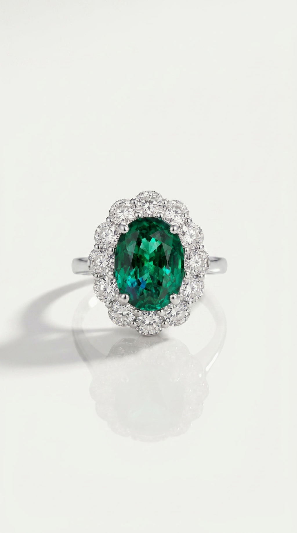 Oval Cut Emerald & Diamond Halo Ring