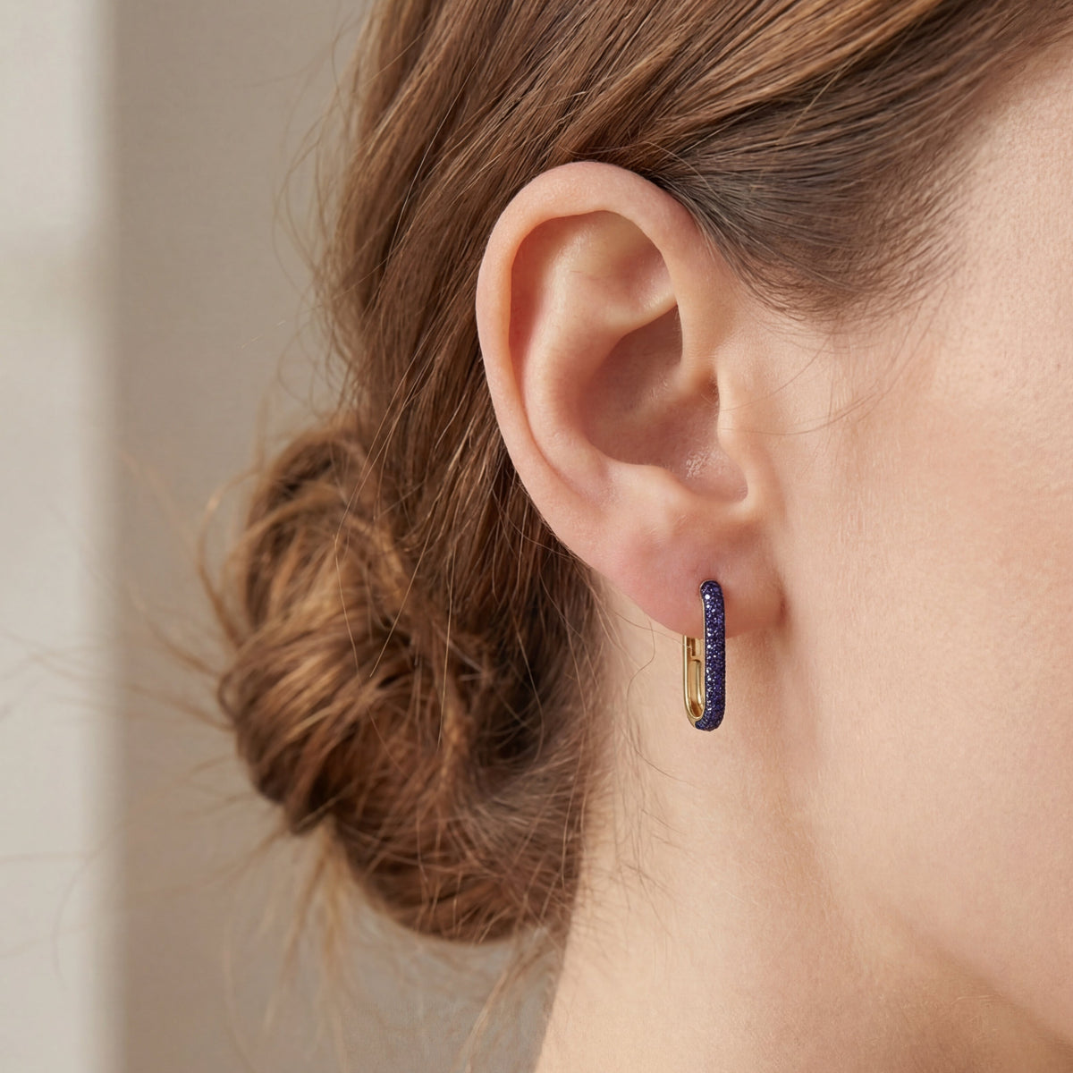 Levendi Essentials - U shape Blue Sapphire pavé Hoops, view 2 — Levendi Jewellers