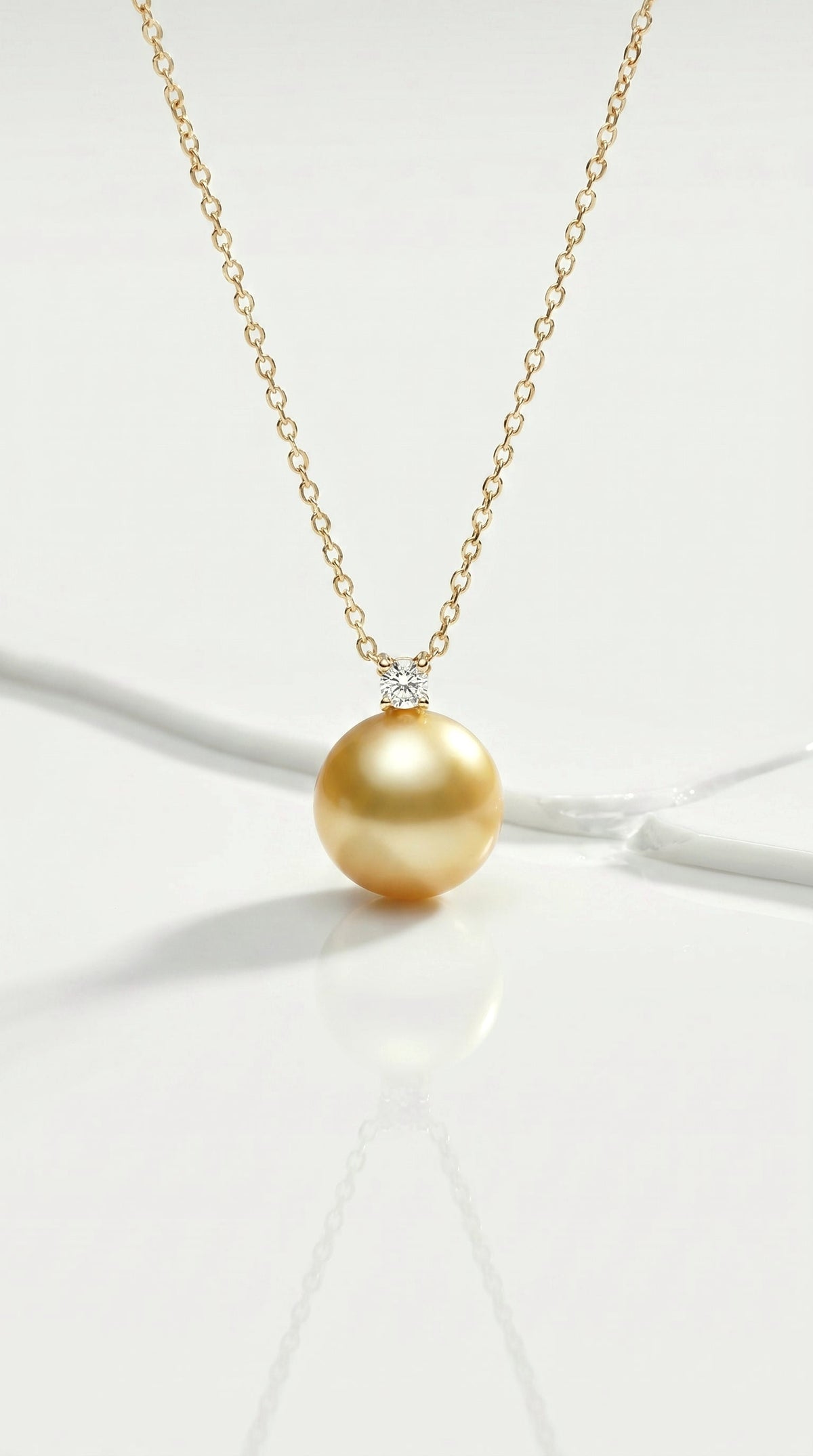 Gold South Sea Pearl - 11mm Round Diamonds Bail Pendant