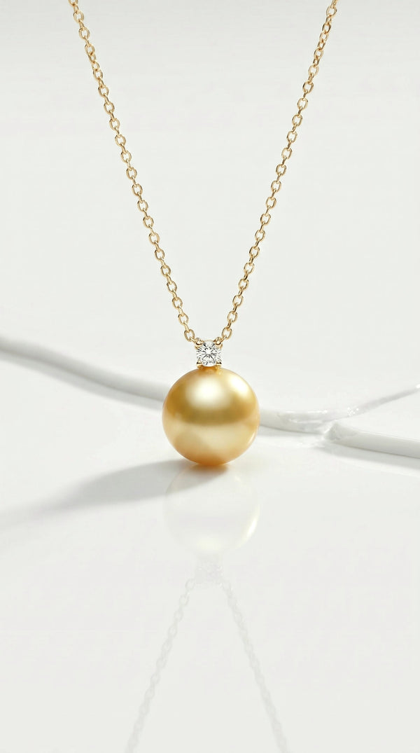 Gold South Sea Pearl - 11mm Round Diamonds Bail Pendant