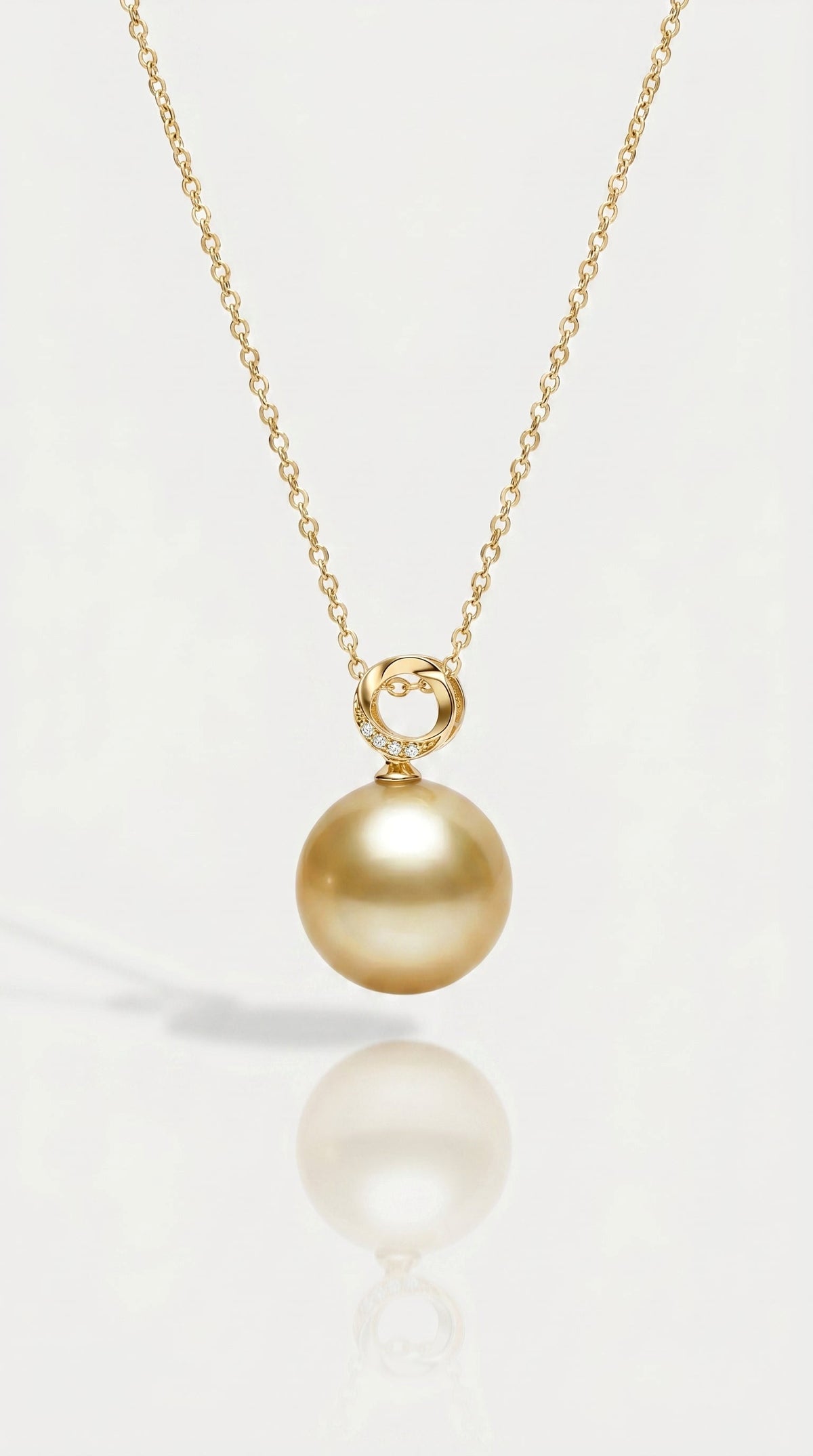 Gold South Sea Pearl - 15mm Round Diamonds Bail Pendant
