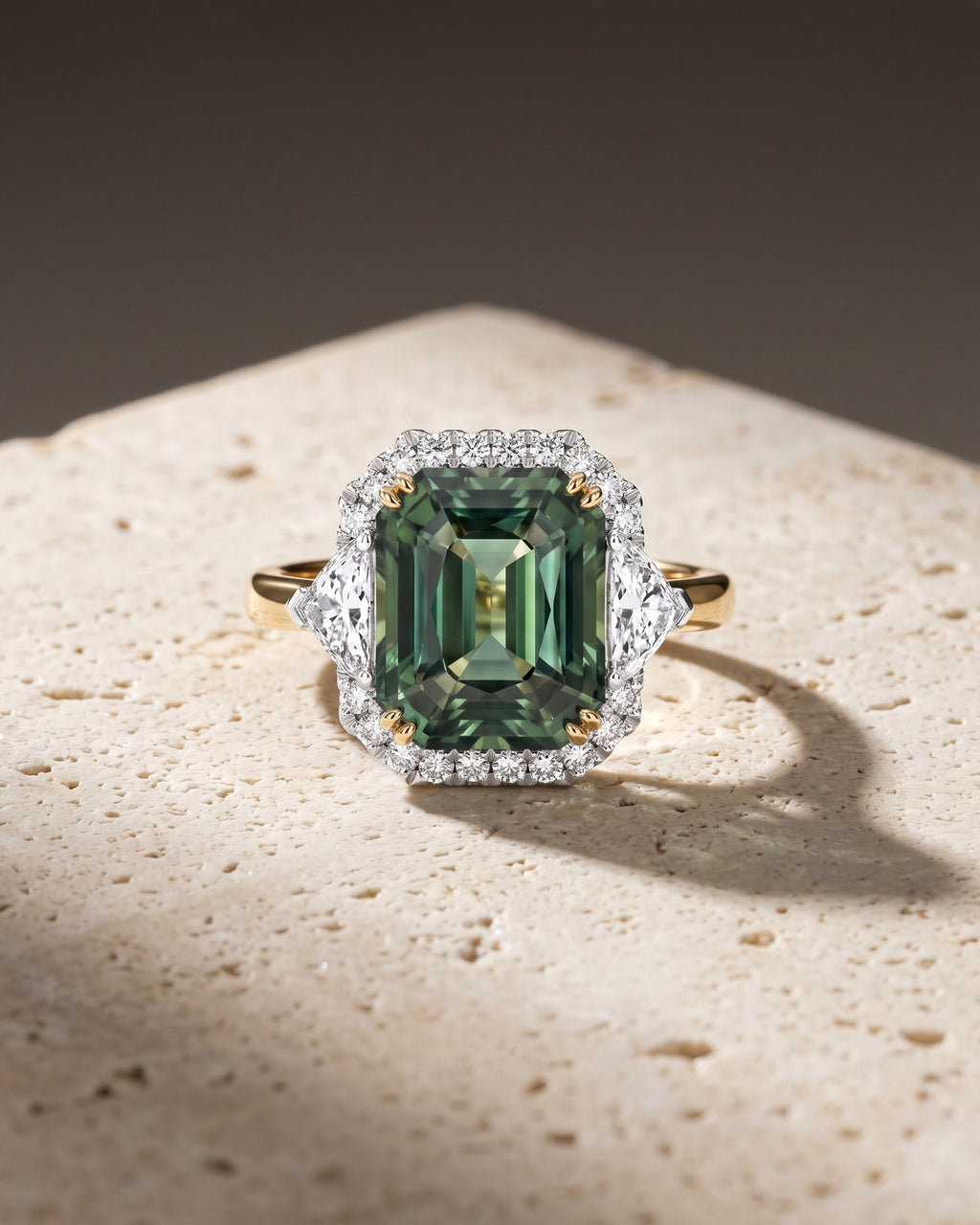 Levendi Classic Trilogy Halo - Radiant Cut Australian Teal Sapphire Engagement Ring — Levendi Jewellers