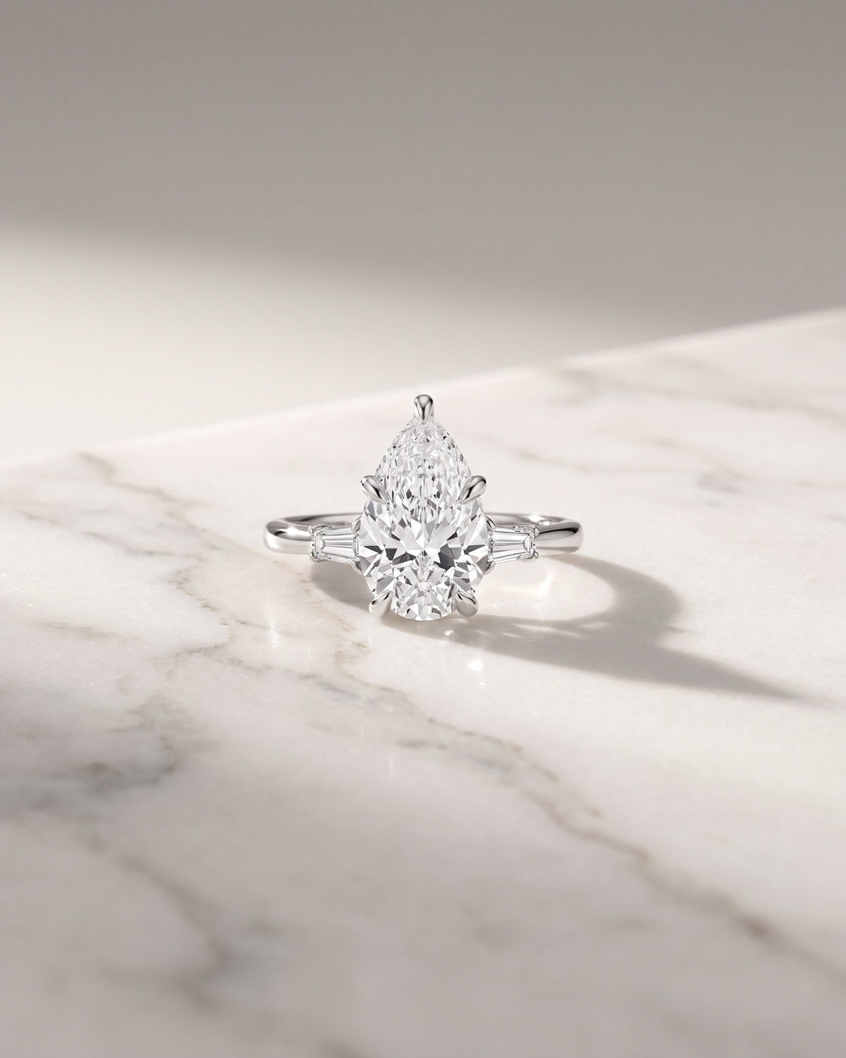 Levendi Classic Trilogy - Pear & Baguette Engagement Ring — Levendi Jewellers
