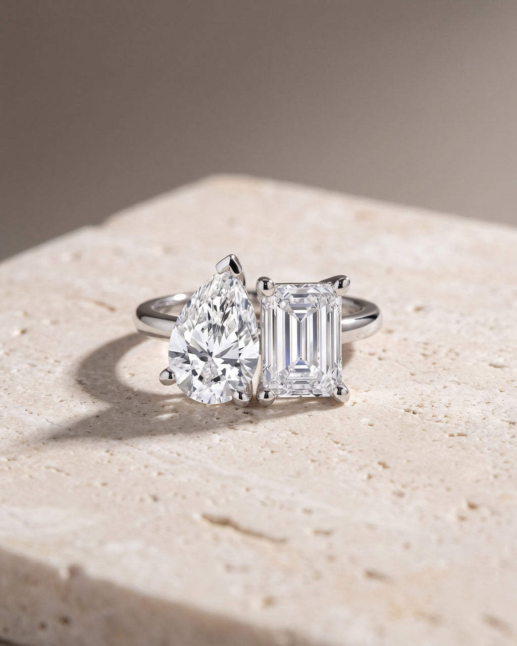 Levendi - Toi & Moi Pear & Emerald Cut Engagement Ring — Levendi Jewellers