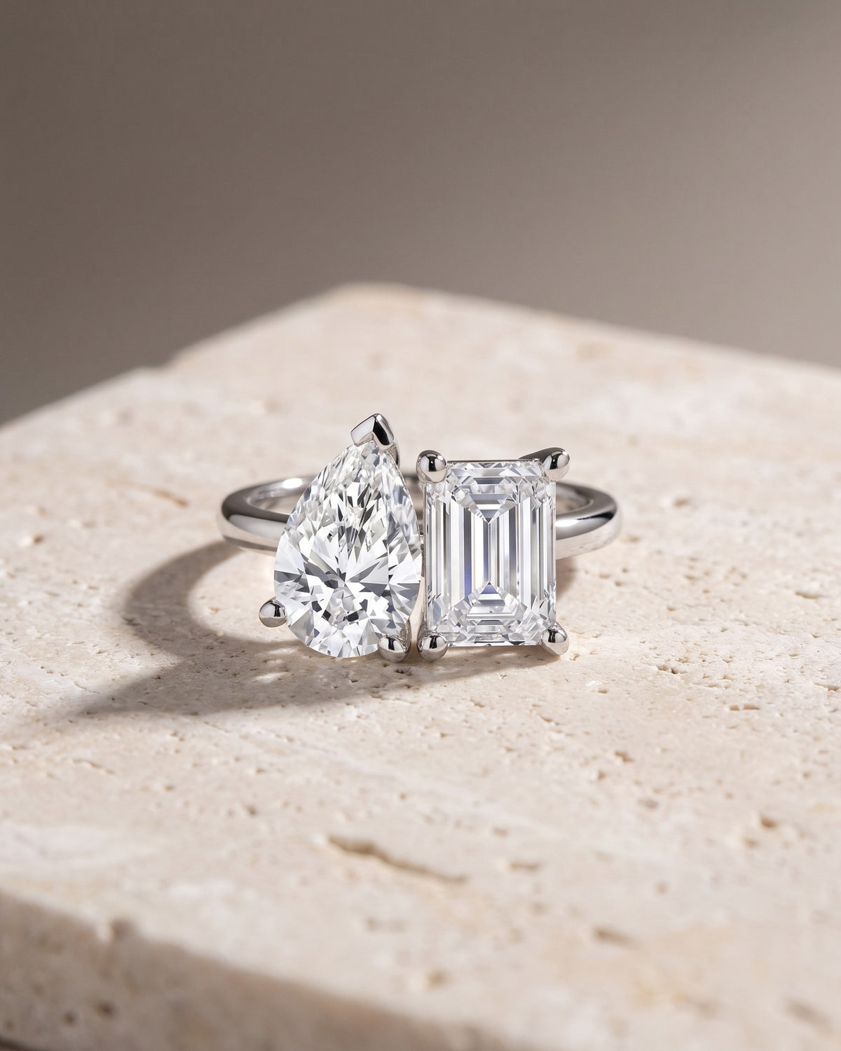 Levendi - Toi & Moi Pear & Emerald Cut Engagement Ring — Levendi Jewellers
