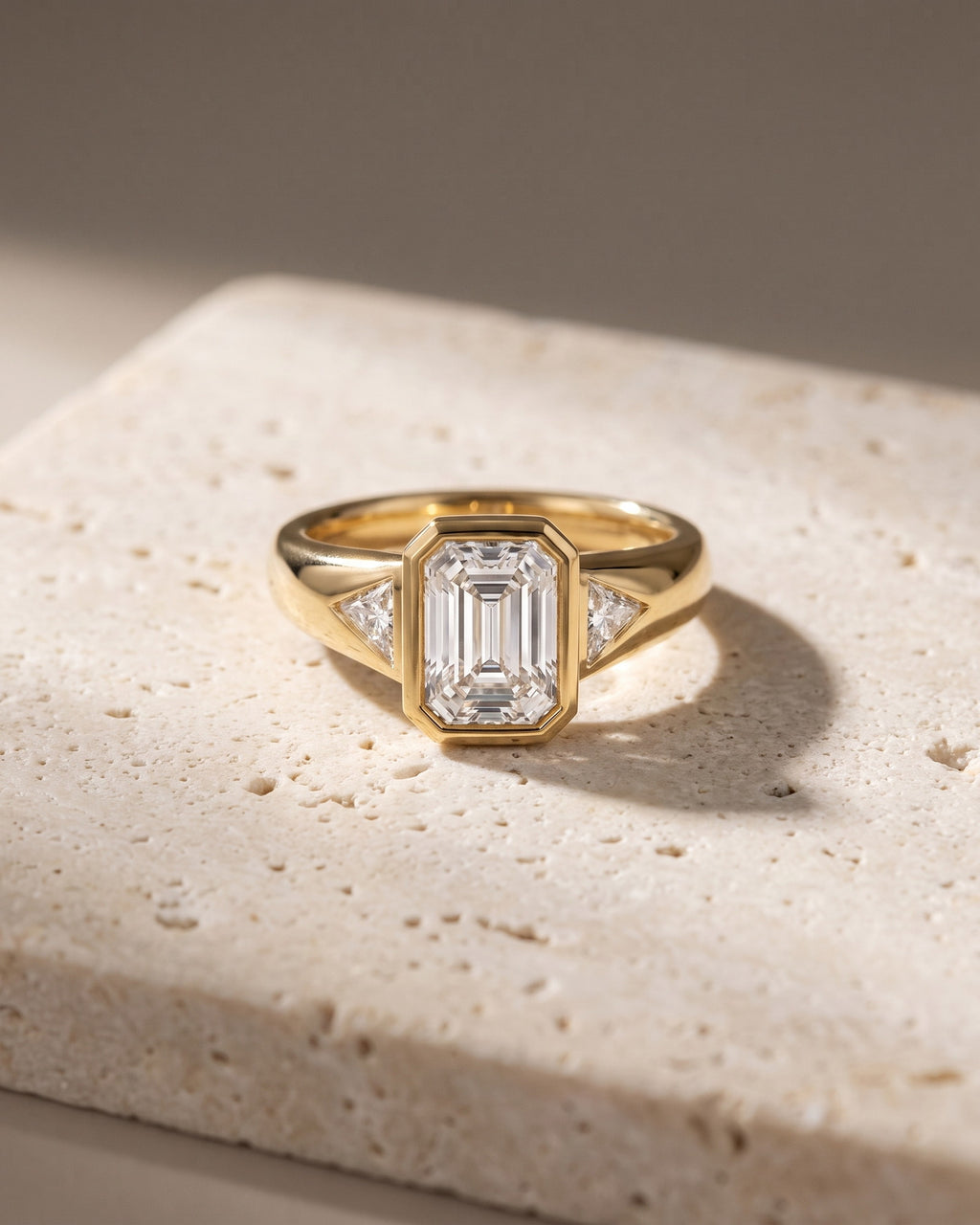 Levendi Wave of Love - Emerald Cut Trillion Bezel Wide Engagement Ring — Levendi Jewellers