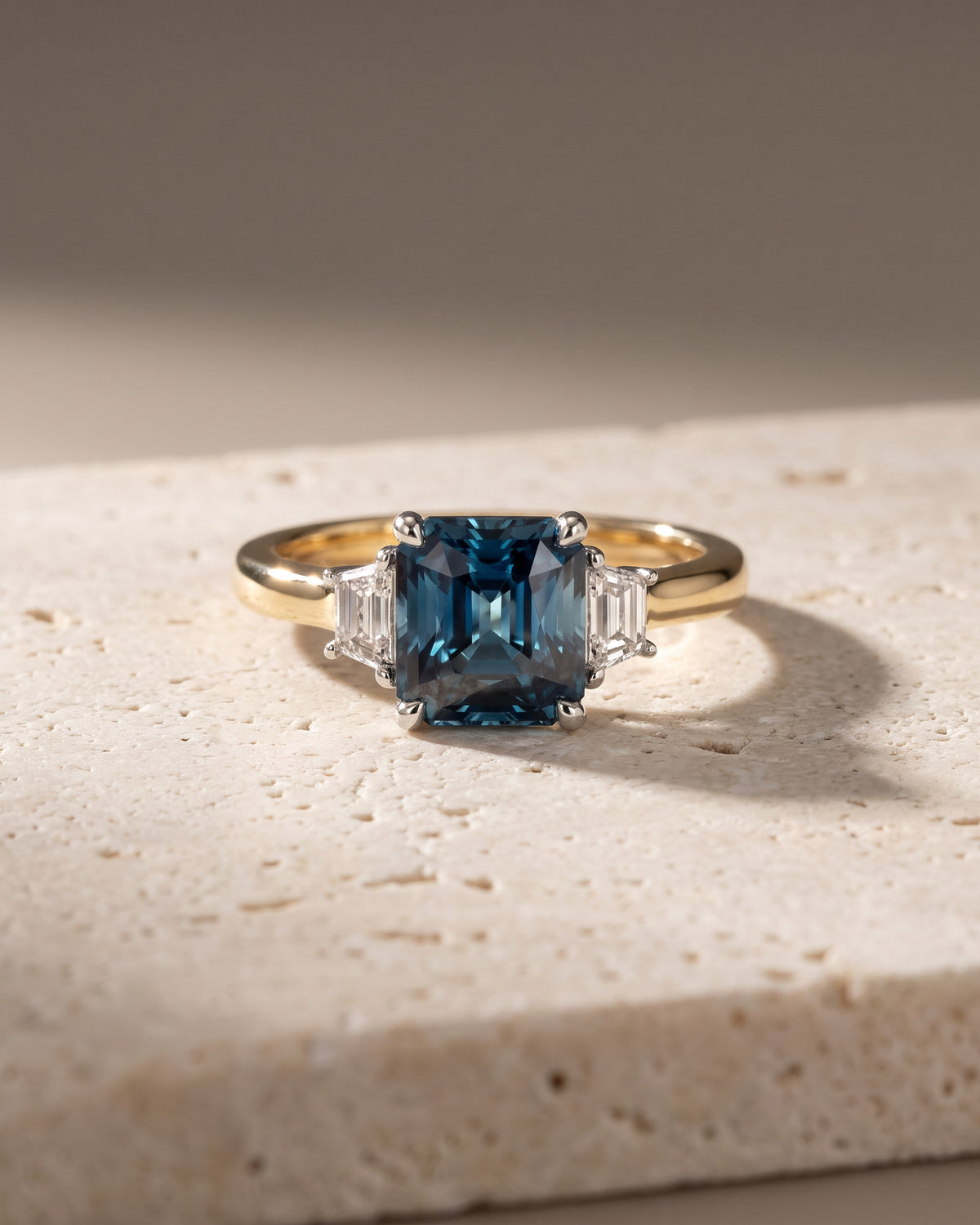 Levendi Classic Trilogy - Radiant Cut Australian Teal Sapphire Engagement Ring — Levendi Jewellers