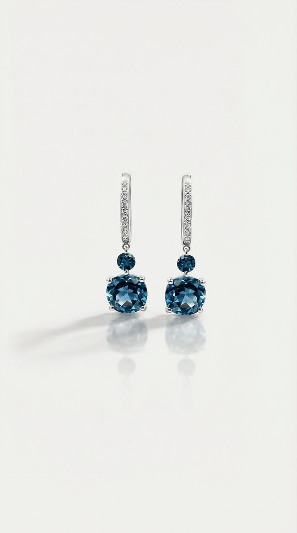 London Blue Topaz & Diamonds Drop Earrings