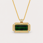 Green Tourmaline & Diamond Necklace – front view, yellow gold