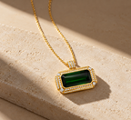 Green Tourmaline & Diamond Necklace – worn on stone, yellow gold