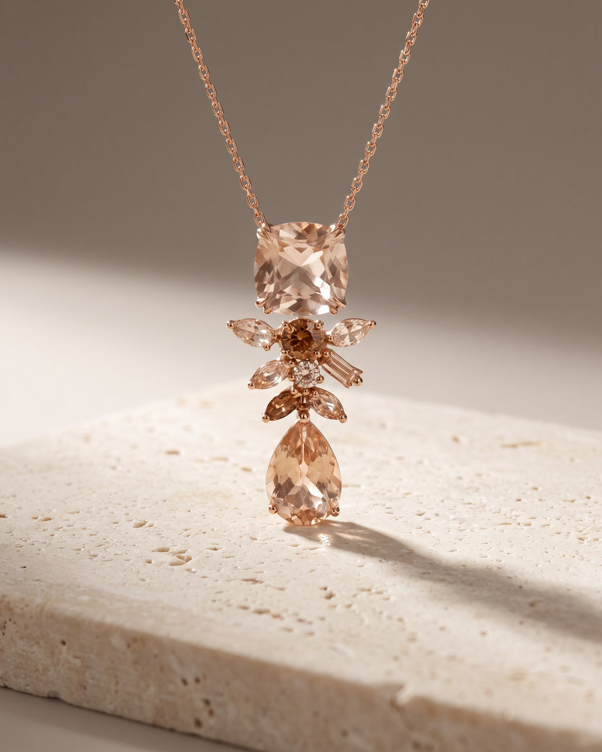 Neptune's Garden - Morganite & Champagne Diamond Pendant — Levendi Jewellers