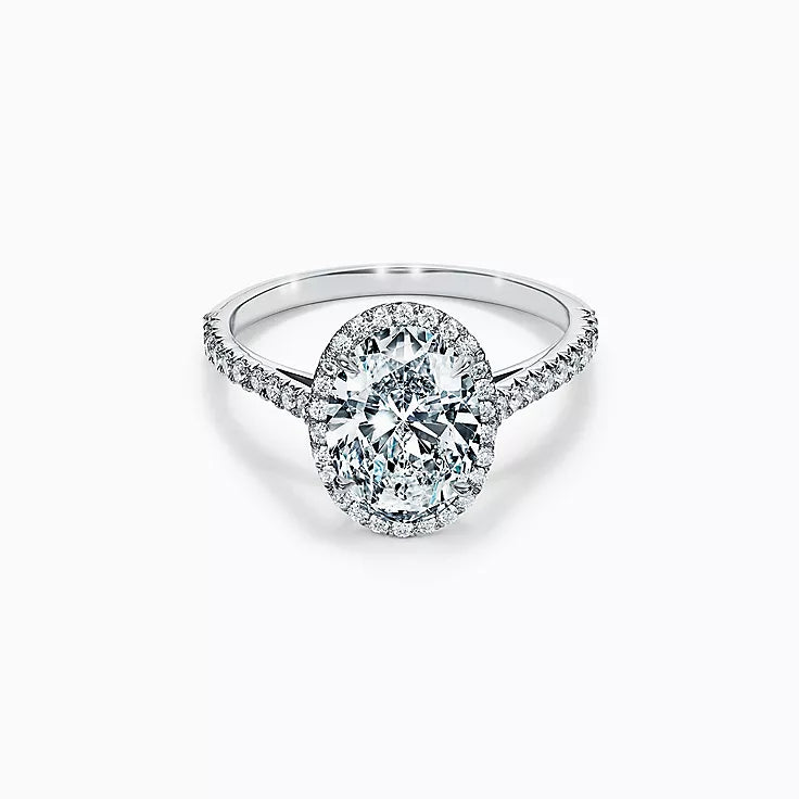 Classic Oval Halo Plain Band Engagement Ring