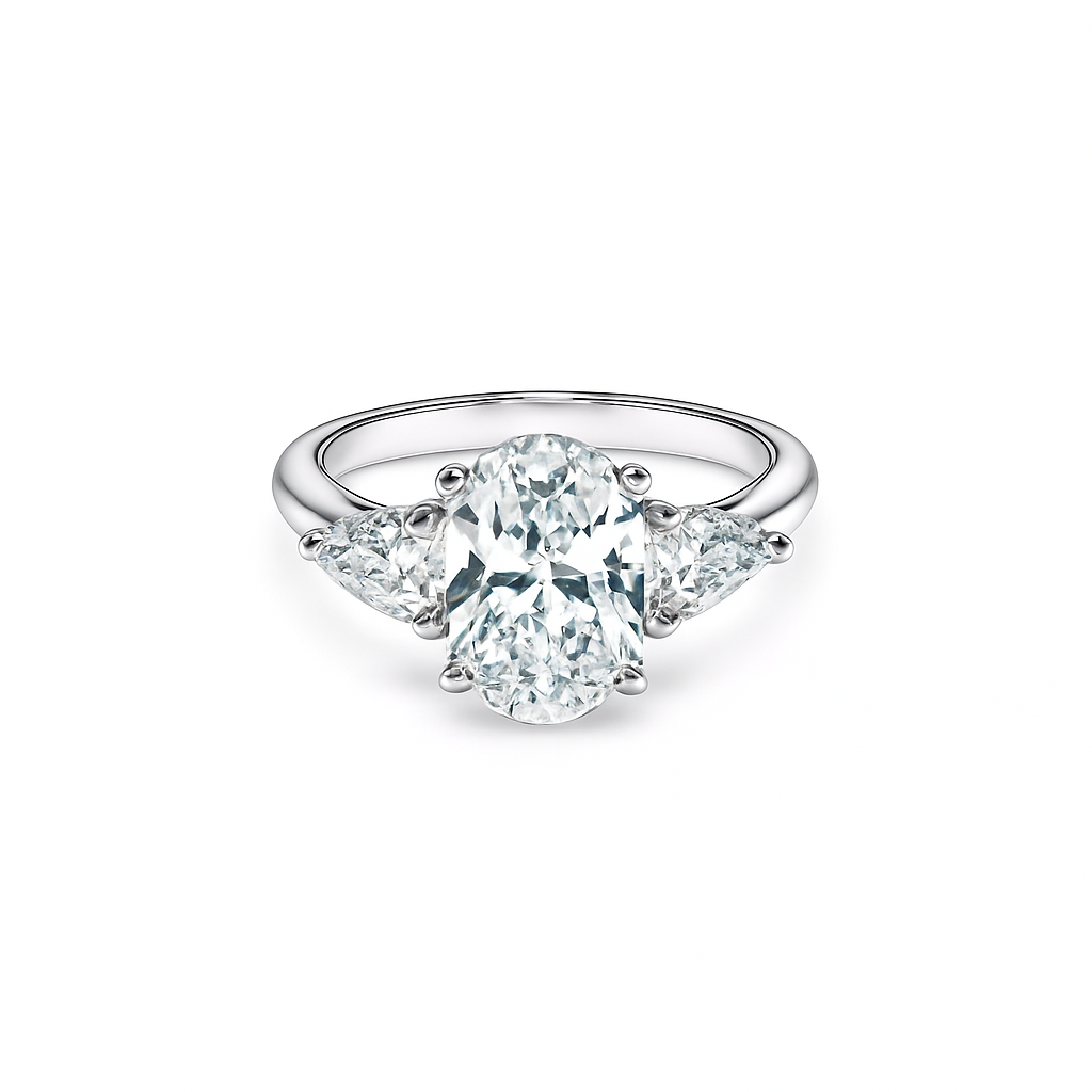 Trilogy Oval Cut & Pear Cut Engagement Ring