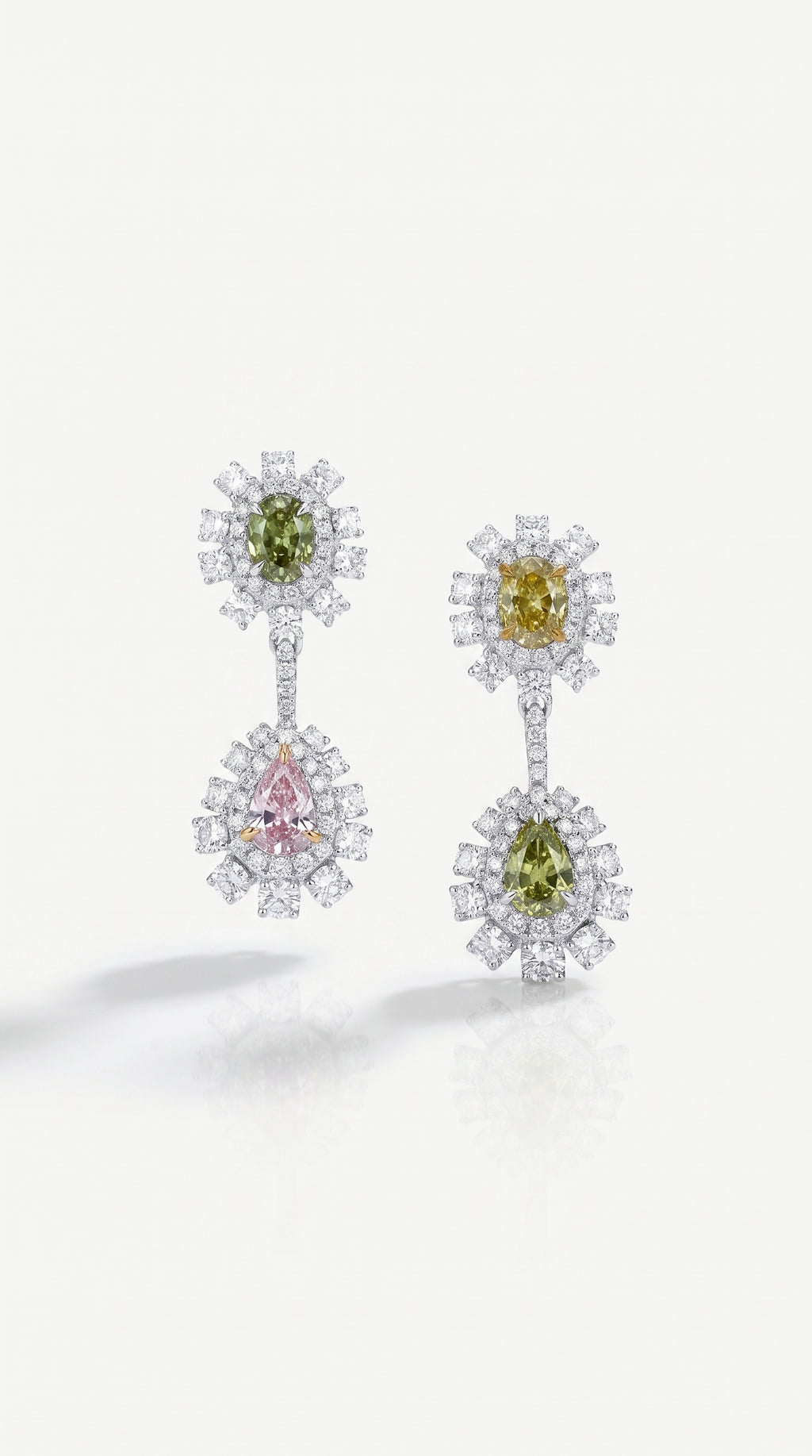 Multicolour Fancy Diamond Drop Earrings – pair, white gold