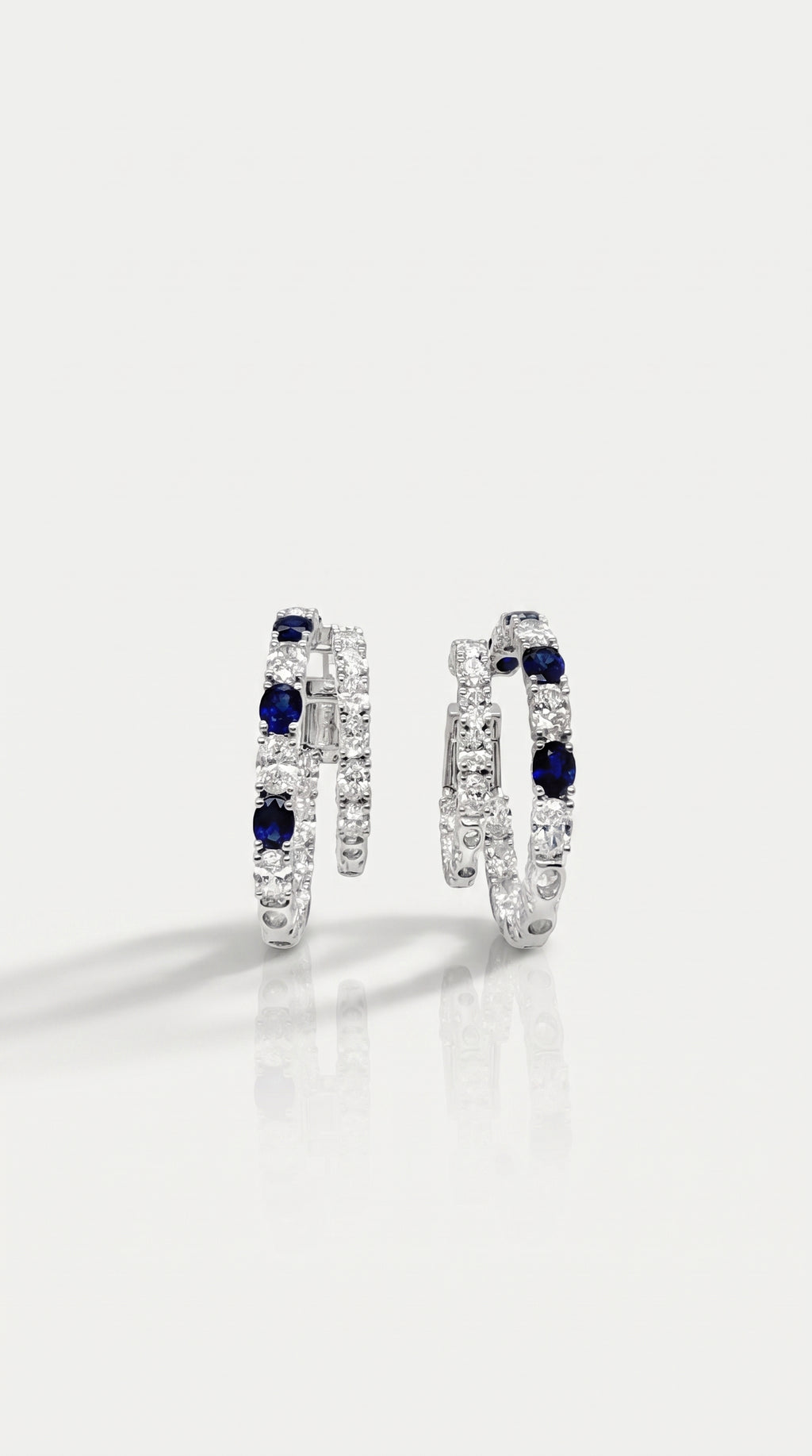 Blue Sapphire & Diamond Double Hoop Earrings – pair, white gold