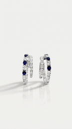 Blue Sapphire & Diamond Double Hoop Earrings – pair, white gold