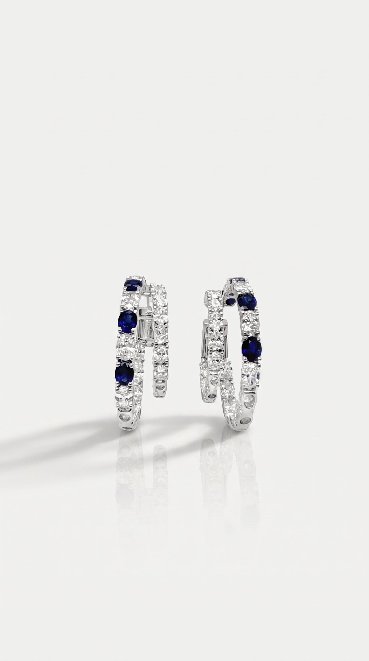 Blue Sapphire & Diamond Double Hoop Earrings – pair, white gold