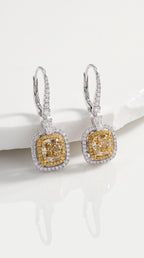 Fancy Yellow Diamond Double Halo Drop Earrings – worn styling, white gold