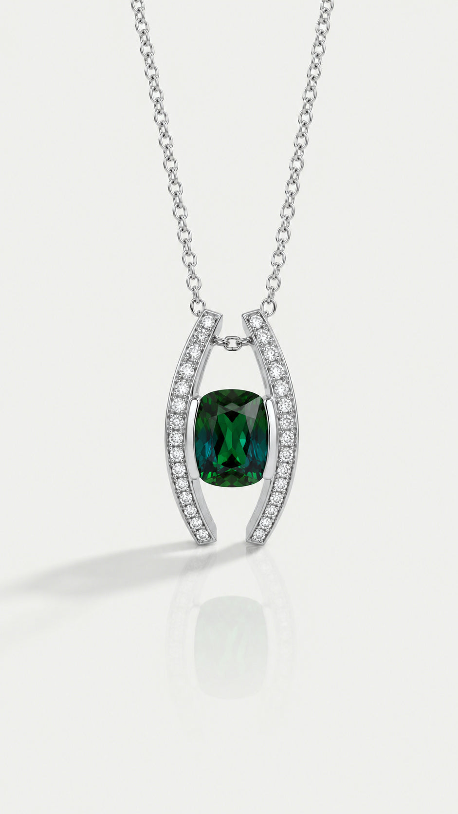 Cushion Green Tourmaline & Diamond Pendant