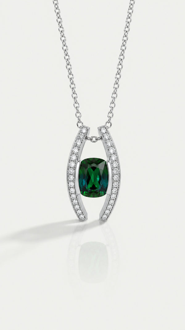 Cushion Green Tourmaline & Diamond Pendant