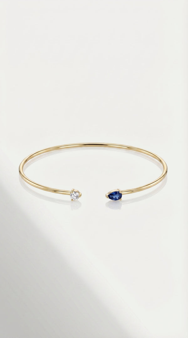 Rainbow Blue Sapphire & Diamond Open Bangle