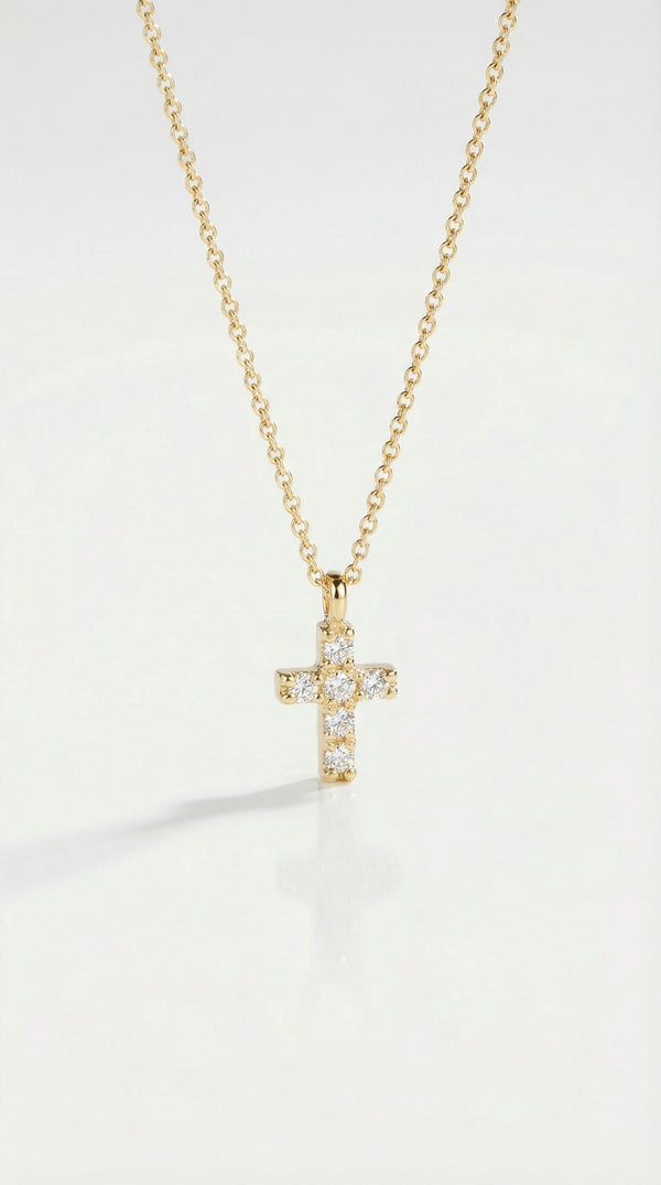Thea - Mini Yellow Gold Diamonds Cross