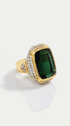 Green Tourmaline & Diamond Cocktail Ring – side view, yellow gold