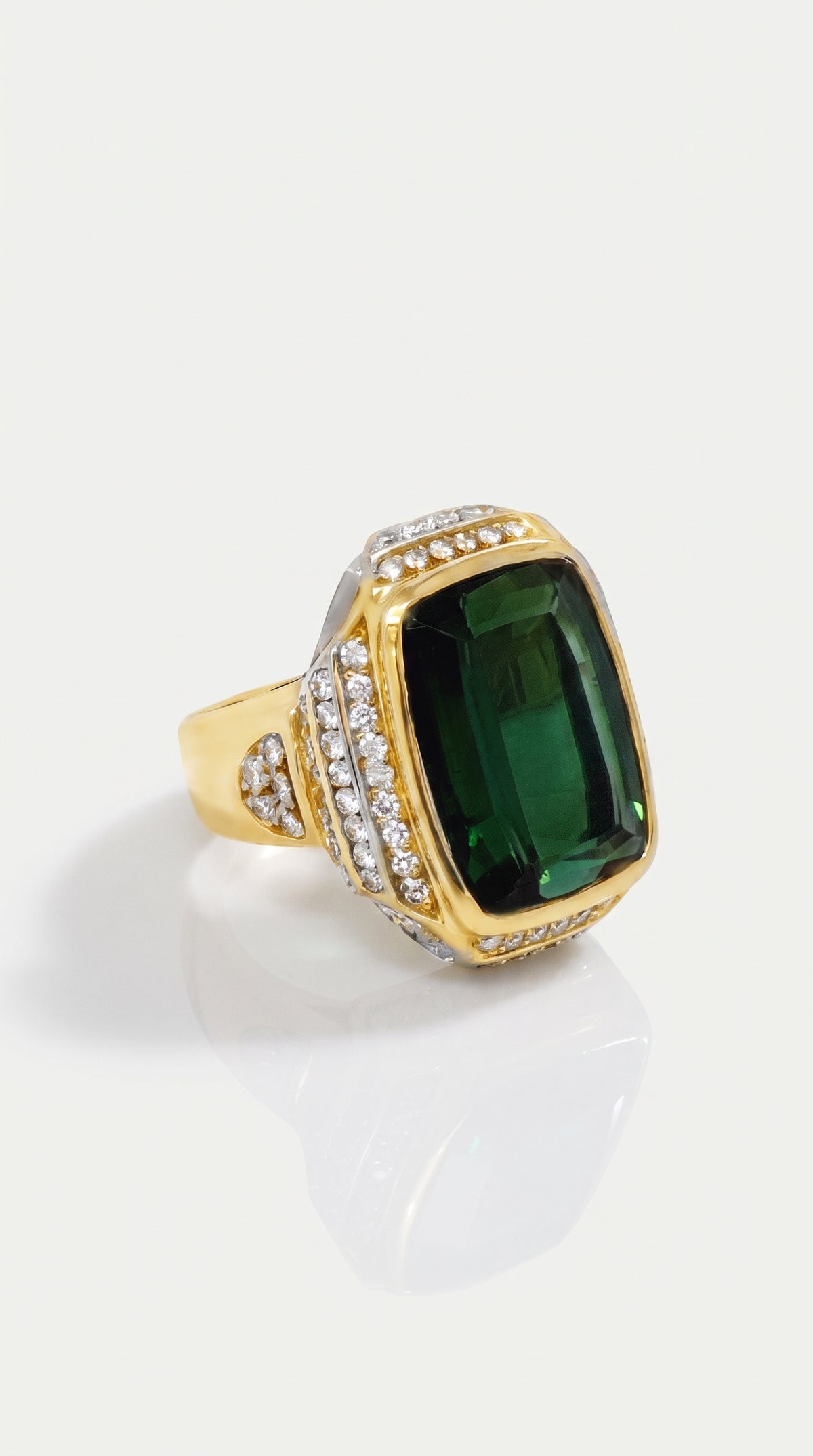 Green Tourmaline & Diamond Cocktail Ring – side view, yellow gold