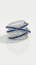 Sapphire & Diamond Crossover Ring