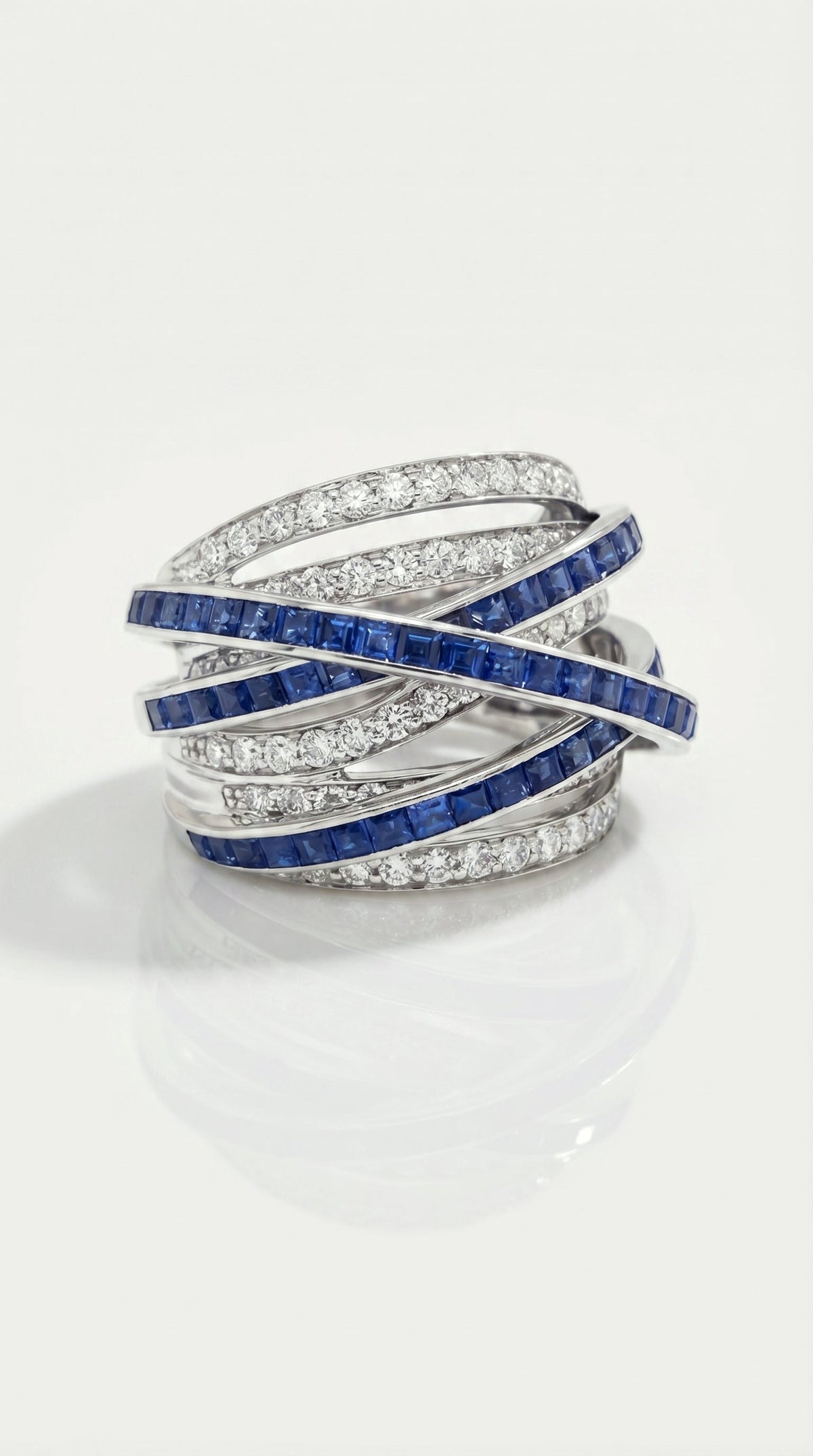 Sapphire & Diamond Crossover Ring