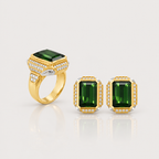 Green Tourmaline & Diamond Cocktail Ring – with the matching earrings, yellow gold