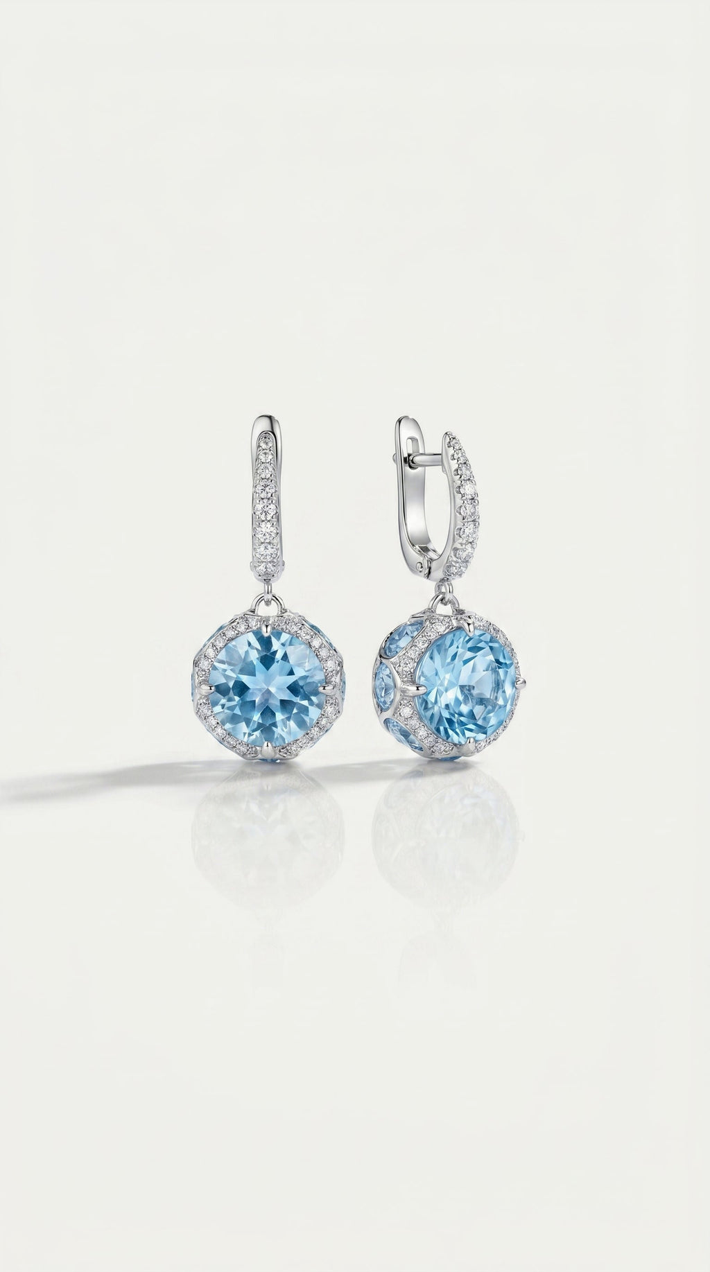 Sky Blue Topaz Hidden Halo 14 Topaz Trillion Cut & Diamond Earrings