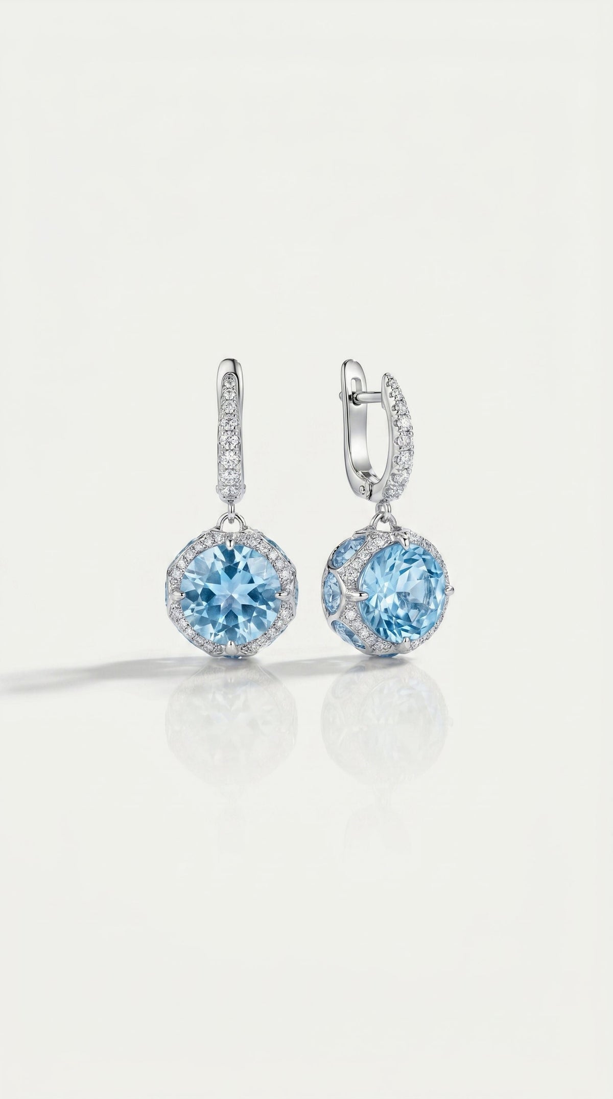Sky Blue Topaz Hidden Halo 14 Topaz Trillion Cut & Diamond Earrings