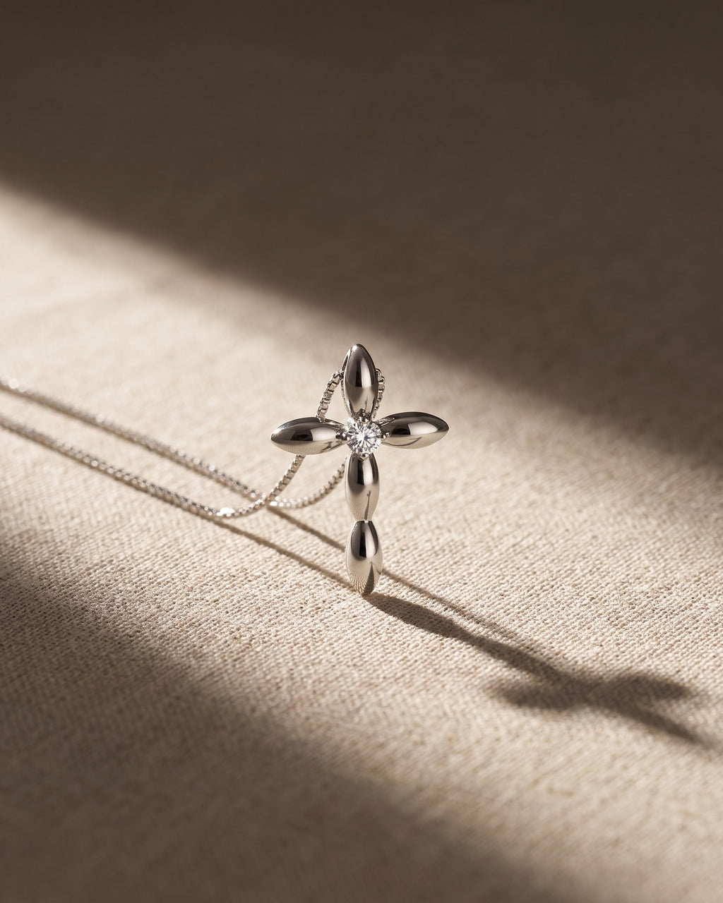 Sophia - Large White Gold Cross and Single Diamond — Levendi Jewellers