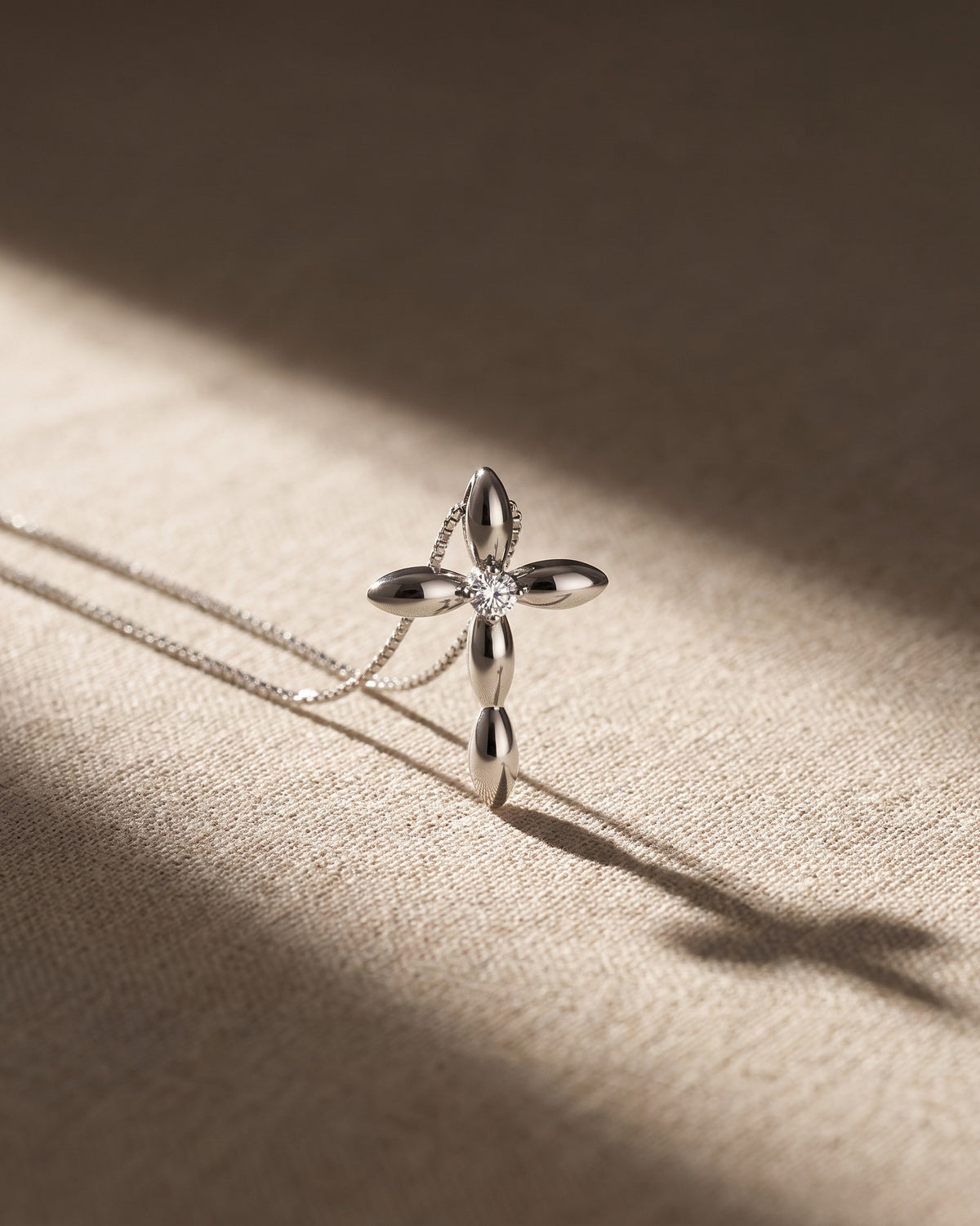Sophia - Large White Gold Cross and Single Diamond — Levendi Jewellers
