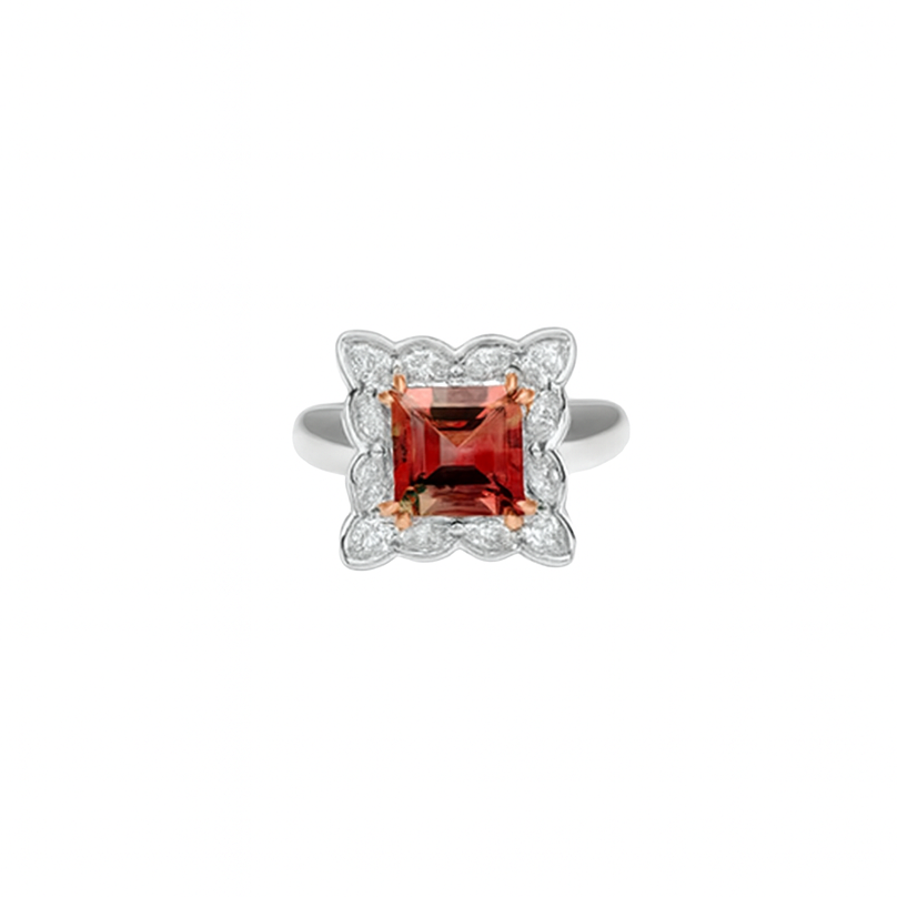 Square Pink Tourmaline & Diamond Ring