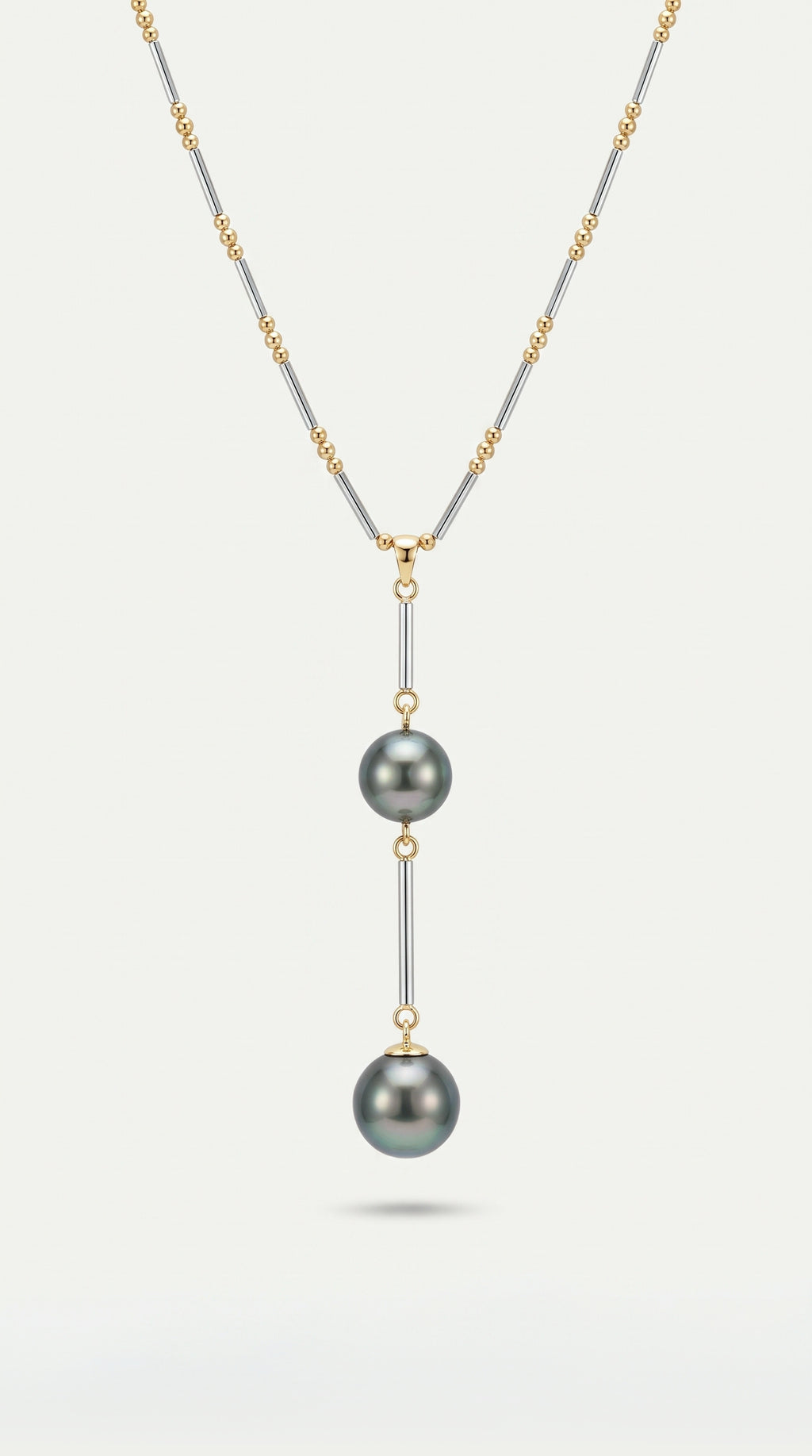 Tahitian Pearls Two Tones Gold Bar Pendant — Levendi Jewellers
