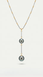 Tahitian Pearls Two Tones Gold Bar Pendant — Levendi Jewellers
