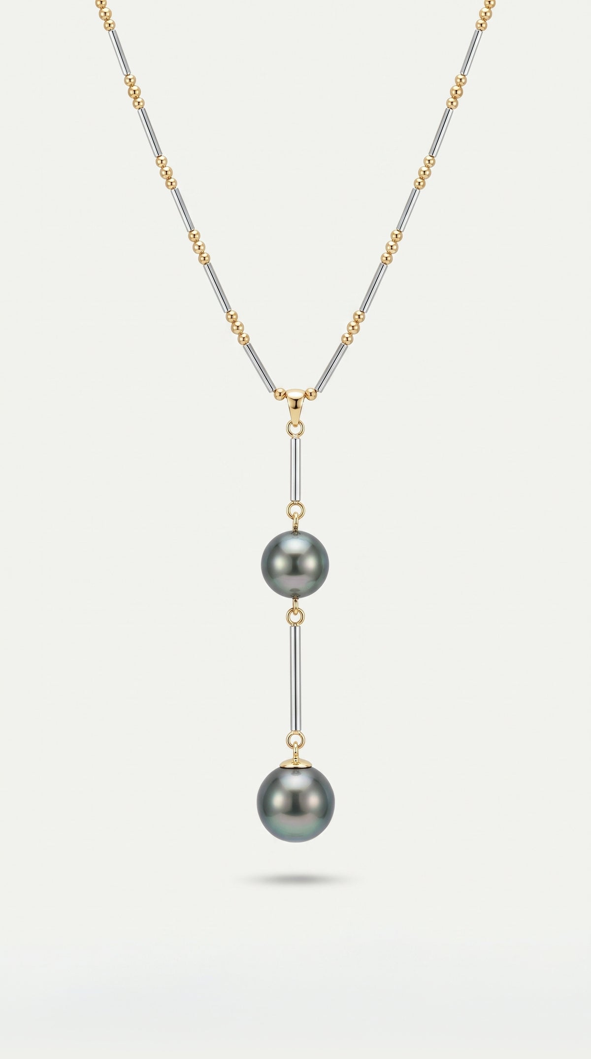 Tahitian Pearls Two Tones Gold Bar Pendant — Levendi Jewellers
