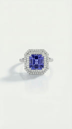 Tanzanite Cushion Cut & Double Diamond Halo Ring