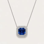 Tanzanite & Diamonds Double Halo Necklace – front view, white gold