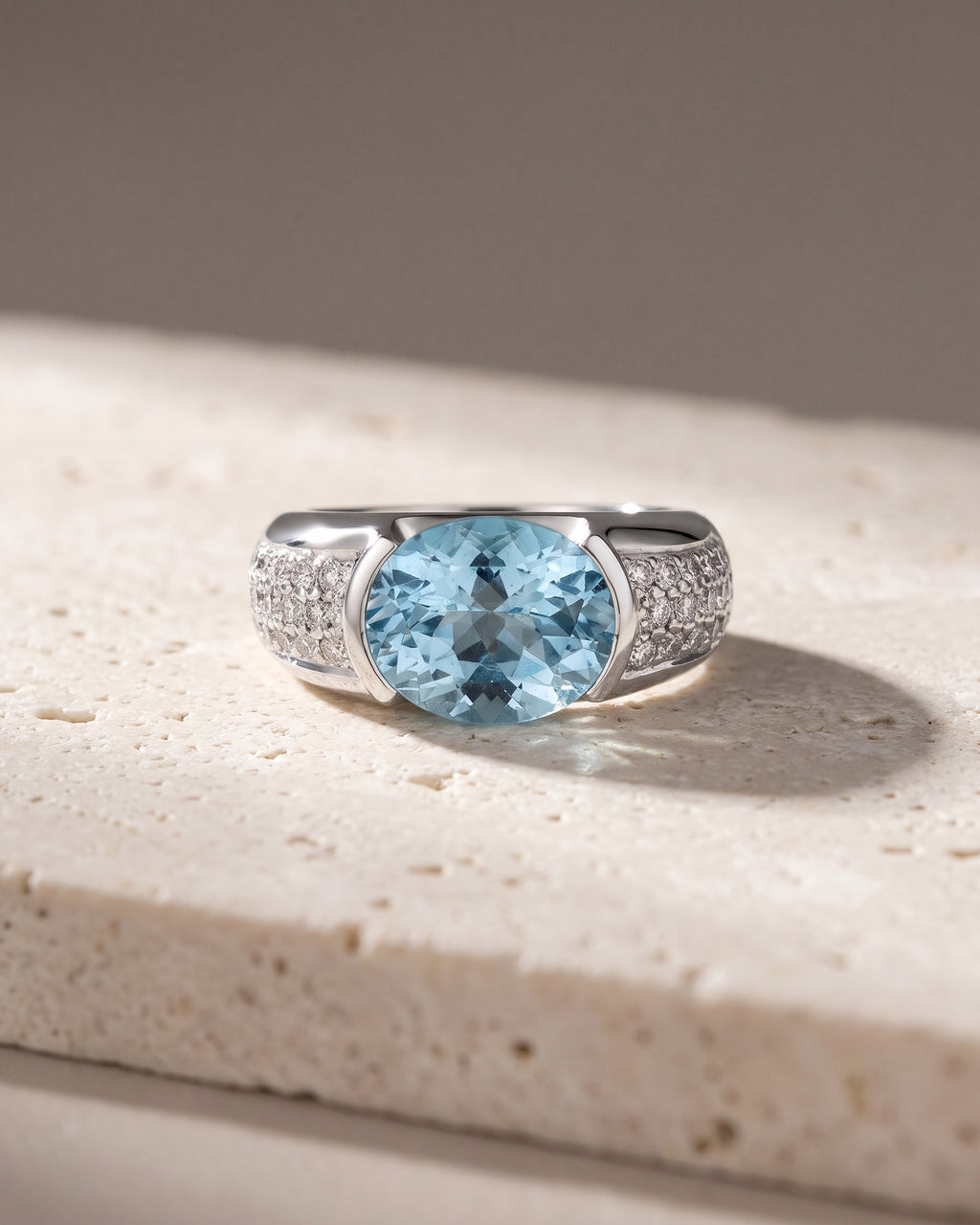 The Riviera Oval - Aquamarine Diamond Ring — Levendi Jewellers